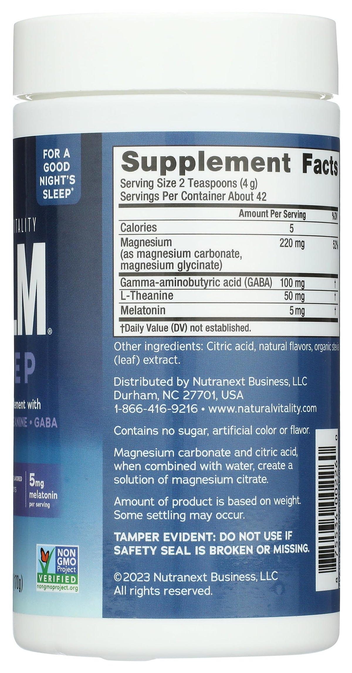 Calmful Sleep de Natural Vitality 200g avec ingrédients mentionnés