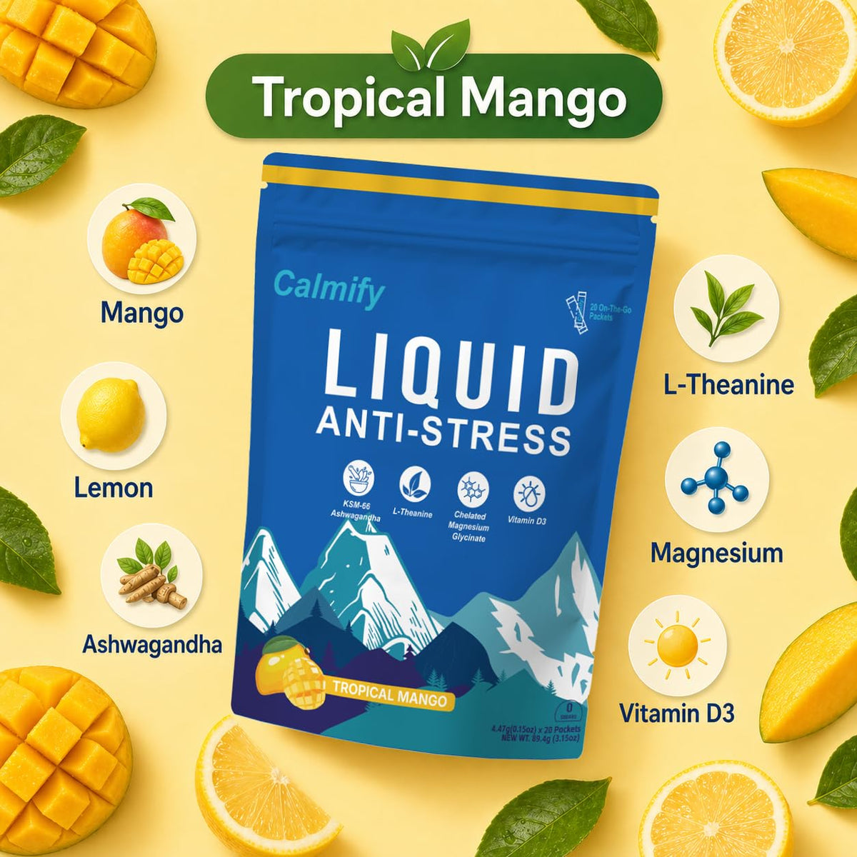 Calmify Complément Alimentaire Anti-Stress Mangue dans son emballage