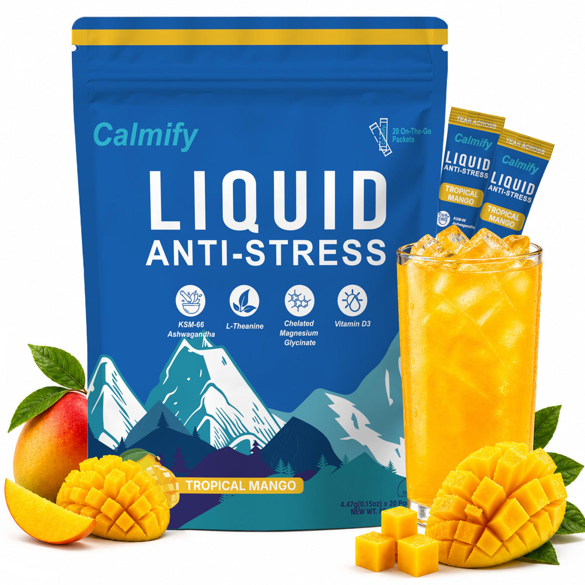 Calmify Complément Alimentaire Anti-Stress Mangue sachets en vue de face