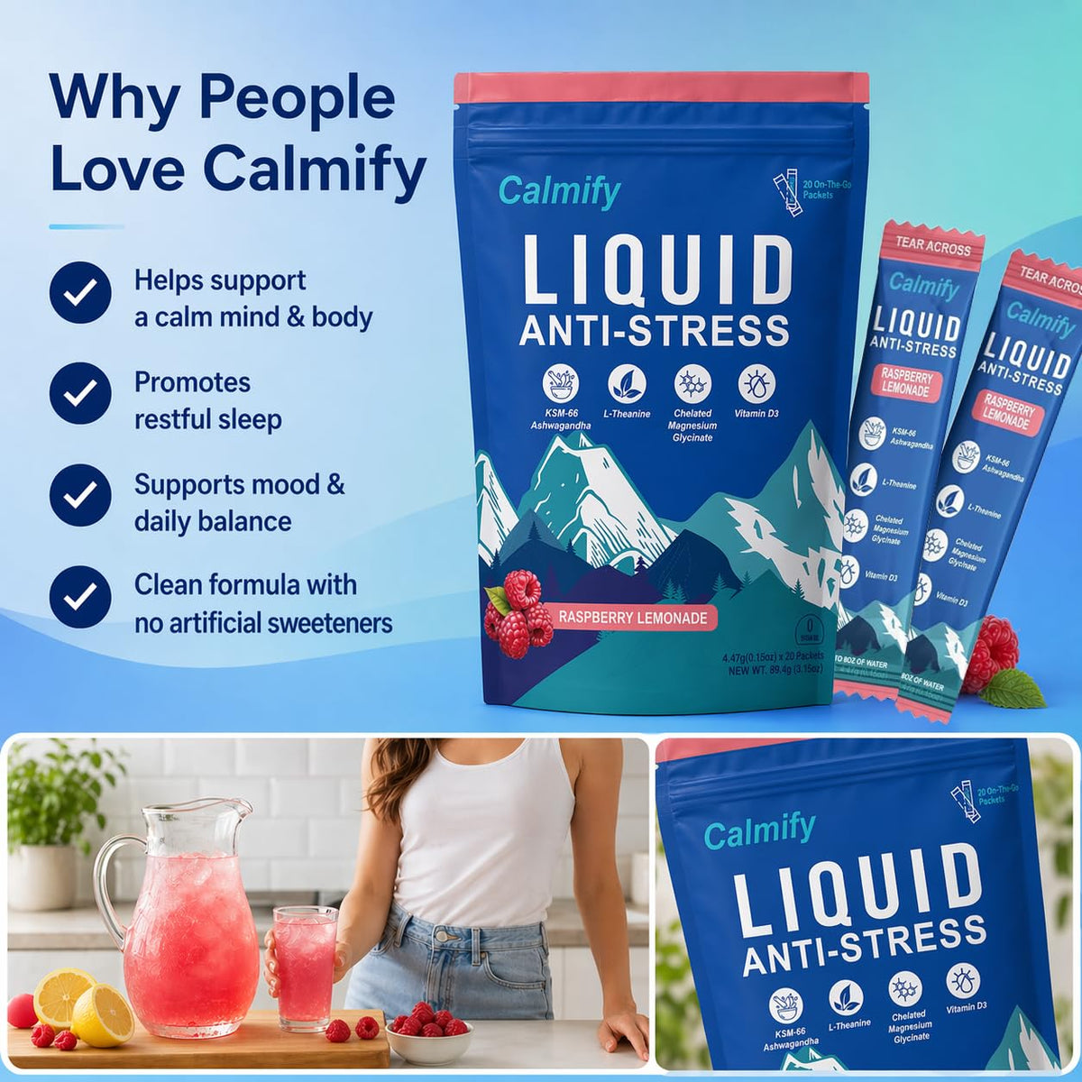 Calmify sachets de Magnesium avec ingrédients listés