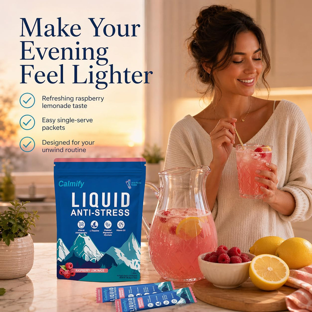 Calmify sachets de Magnesium avec verre d'eau