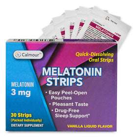 CALMOUR bandes de sommeil orales 3mg de mélatonine, emballage avant