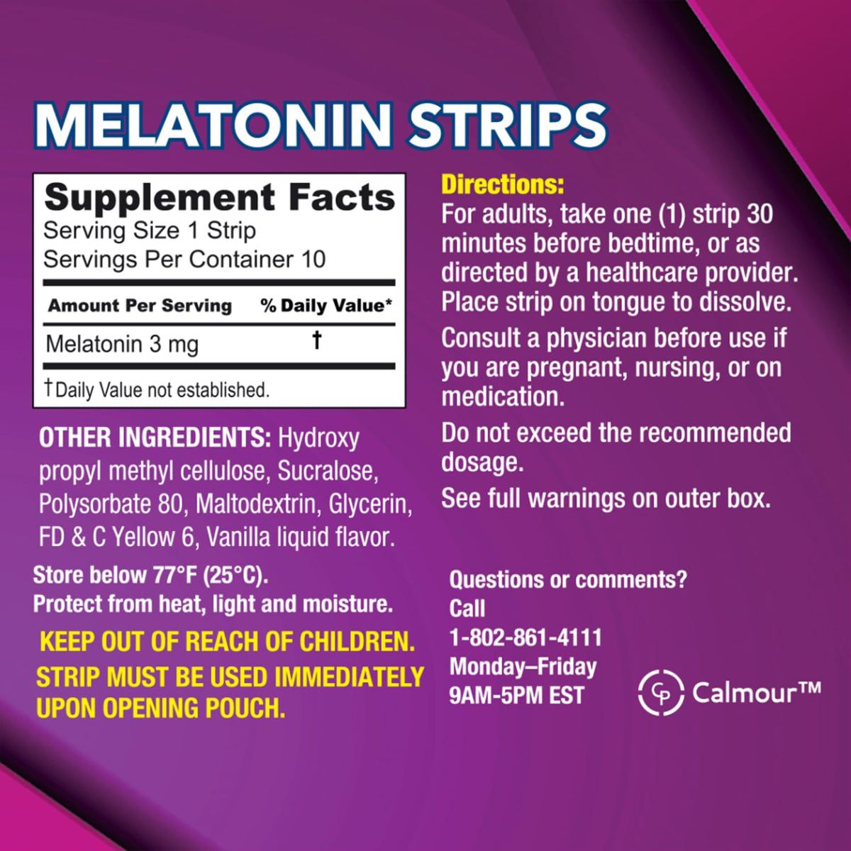 CALMOUR bandes de sommeil orales 3mg de mélatonine, emballage individuel