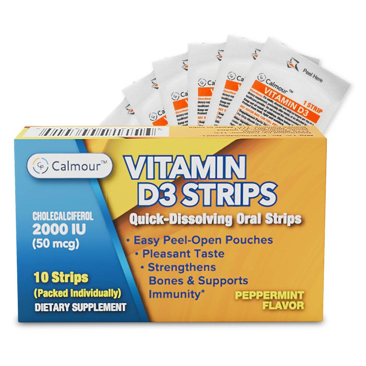 CALMOUR Bandes de Vitamine D3 2000 IU Menthe paquet avant