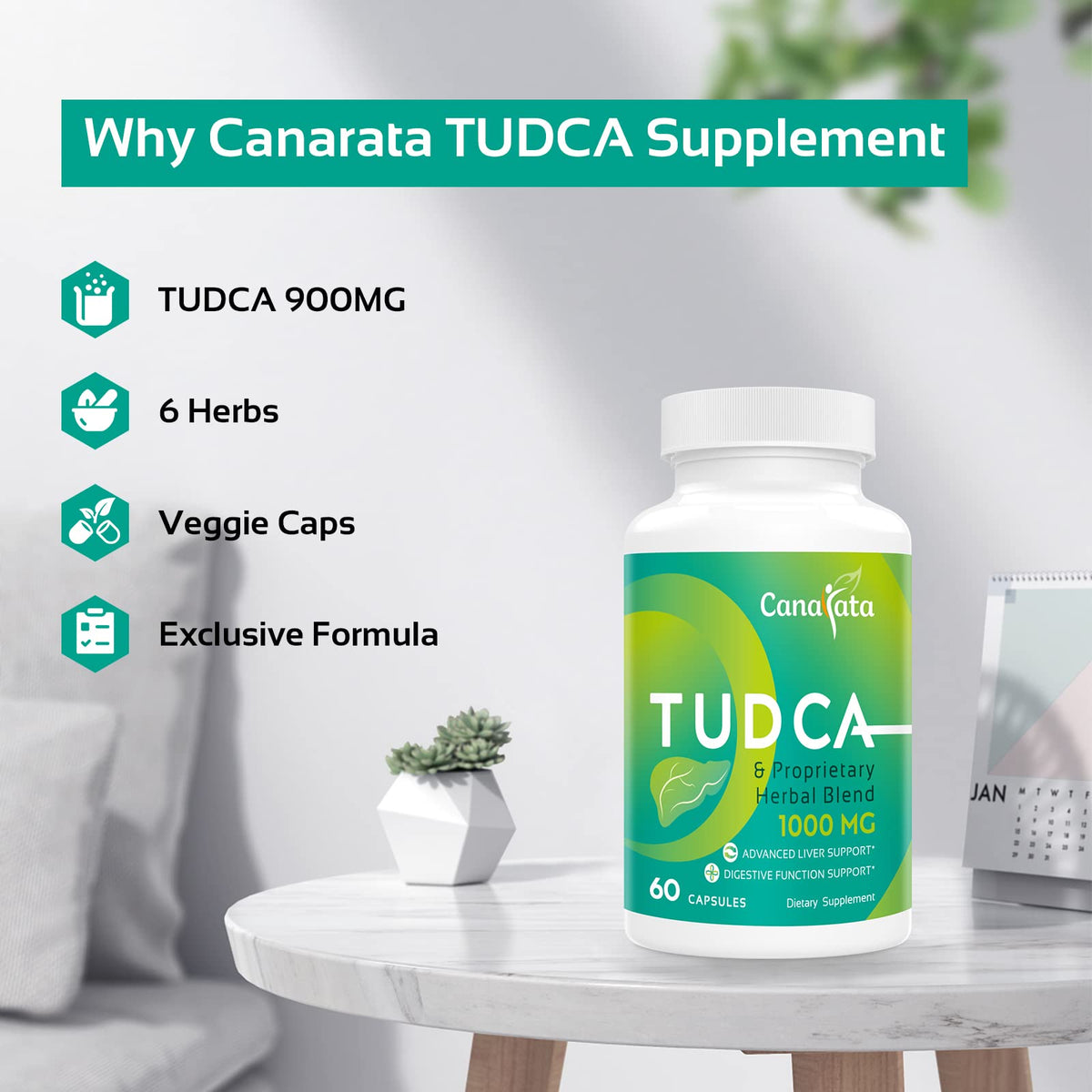 Canarata TUDCA 1000 mg capsules sur une table