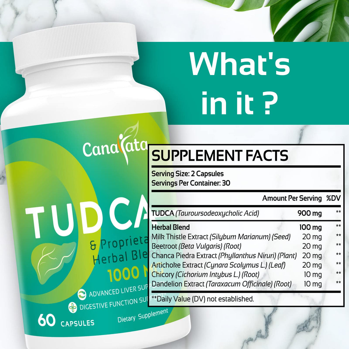 Canarata TUDCA 1000mg 60 capsules sur fond blanc