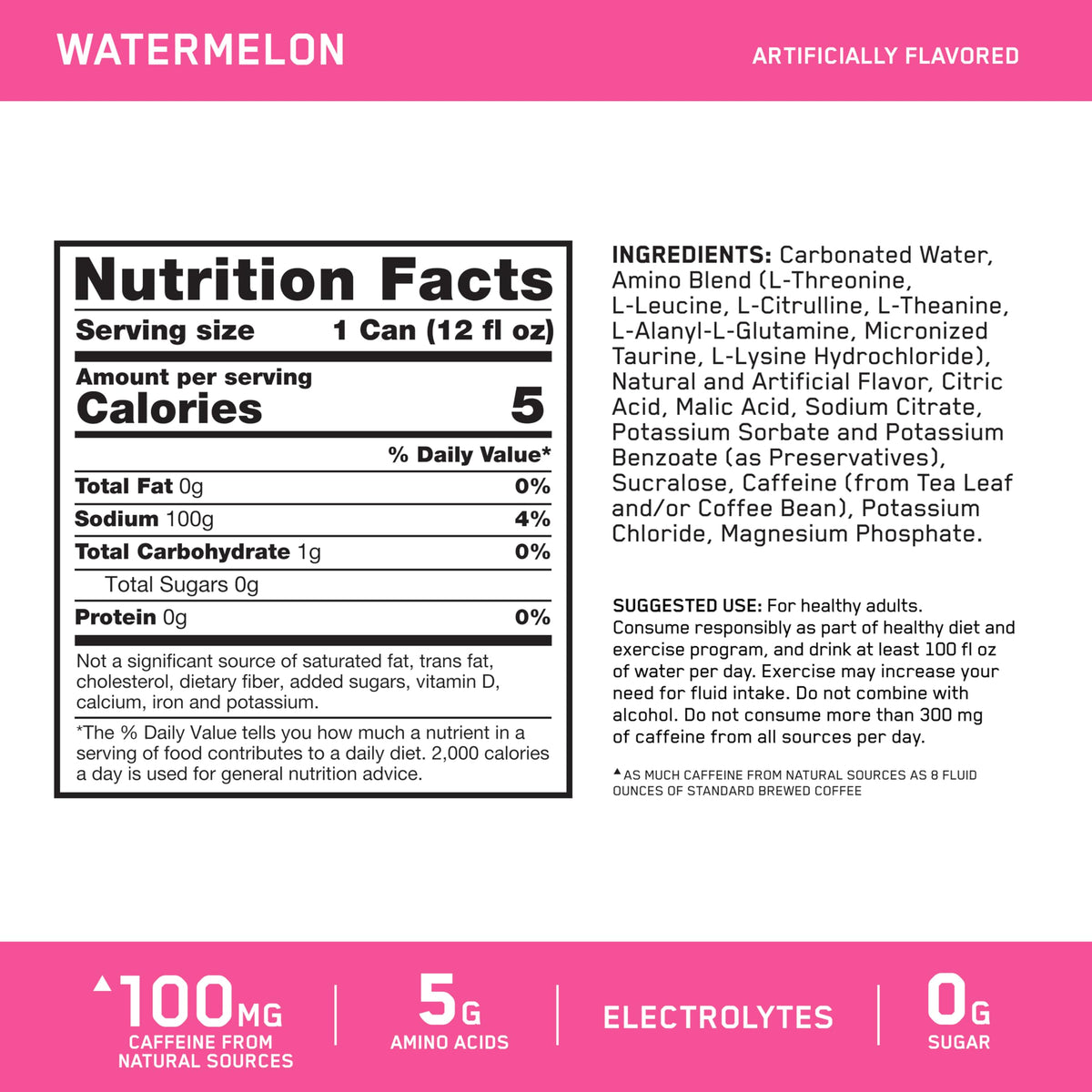Canette de boisson hydratante pétillante Optimum Nutrition, vue de face