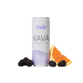 Canette de boisson pétillante au Kava LEILO, saveur mûre et orange
