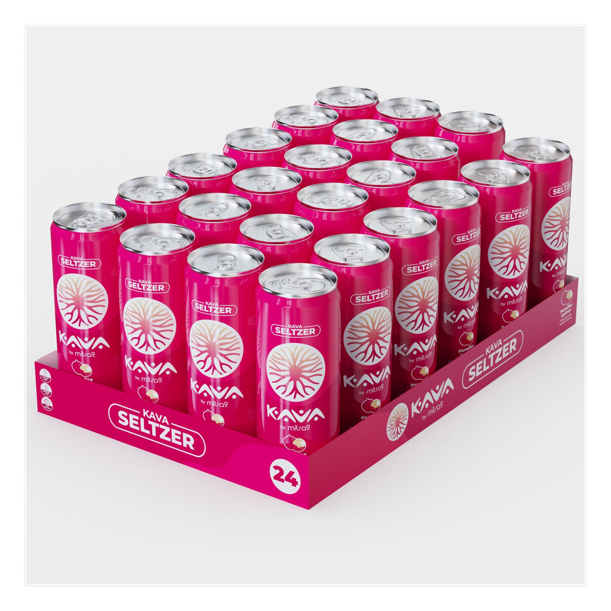 Canette de Mitra9 Paradise Lychee Kava Seltzer avec design tropical