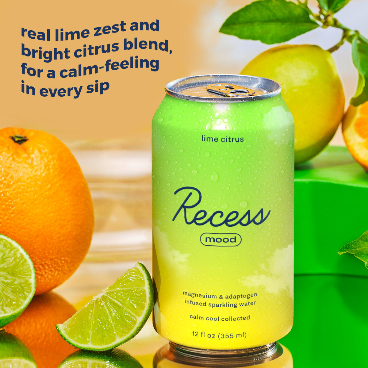 Canette Recess Mood Lime Citrus sur une table
