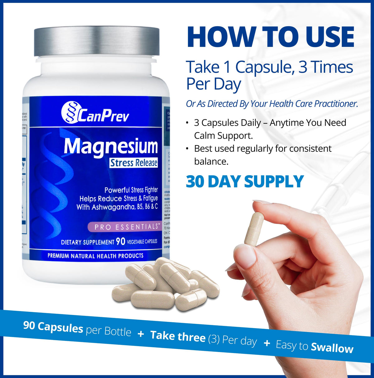 CanPrev Complément Alimentaire Magnésium Bisglycinate 90 Capsules Végétales montrant les capsules