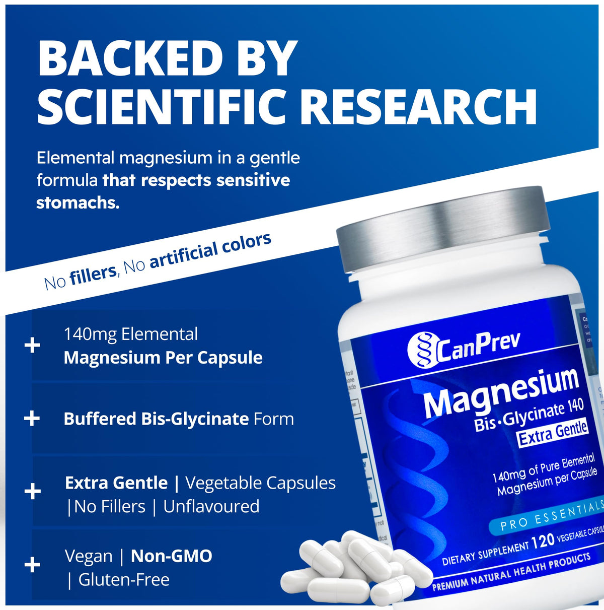 CanPrev Magnésium Glycinate 140mg 120 capsules végétales, étiquette détaillée