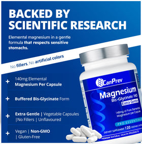 CanPrev Magnésium Glycinate 140mg 120 capsules végétales, étiquette détaillée