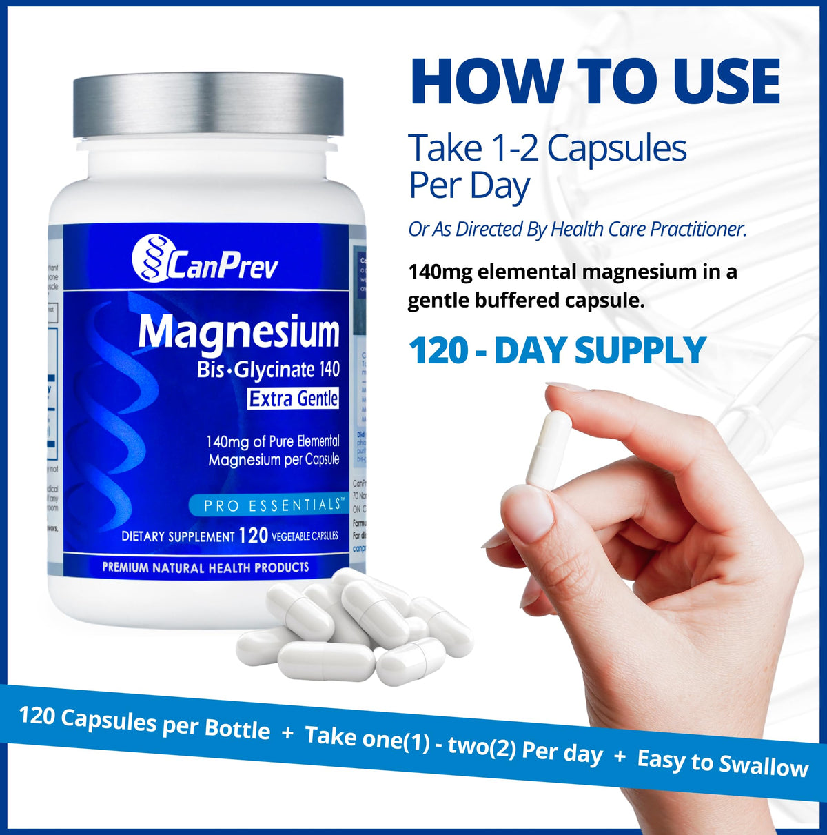 CanPrev Magnésium Glycinate 140mg, capsules dans leur emballage