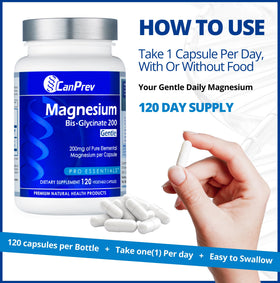 CanPrev Magnésium Glycinate 200mg 120 Capsules Végétales avec un verre d'eau