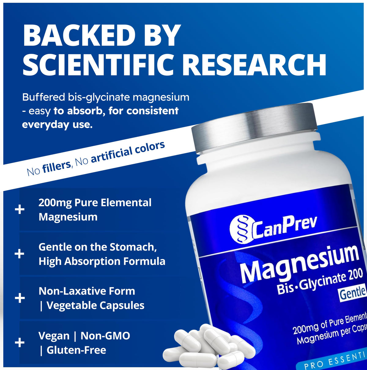 CanPrev Magnésium Glycinate 200mg capsules végétales en gros plan