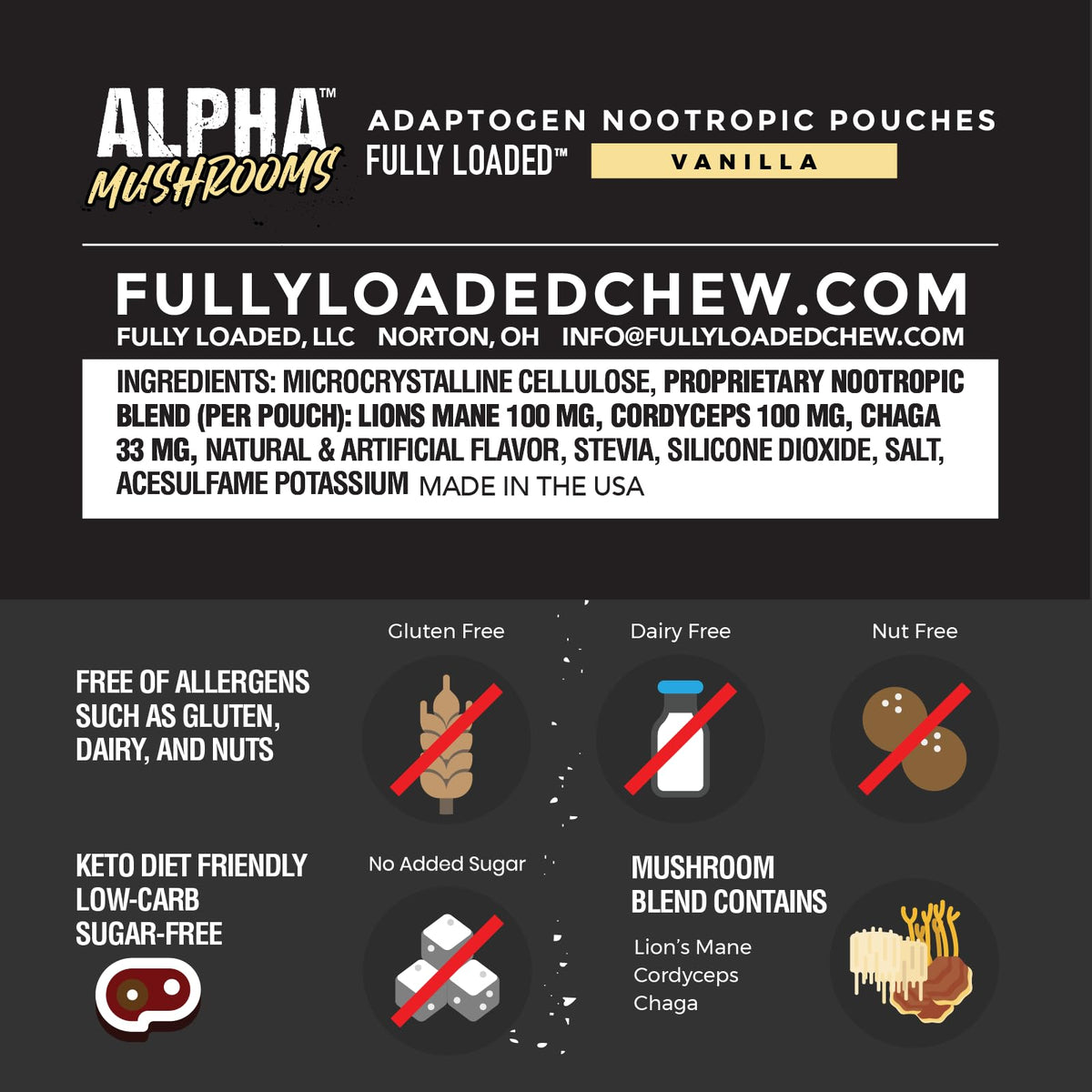 Cans de sachets de champignons Alpha Fully Loaded, 15 sachets par canette