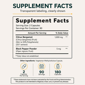 Capacité de 180 capsules d'Extrait de Bergamote 1000mg