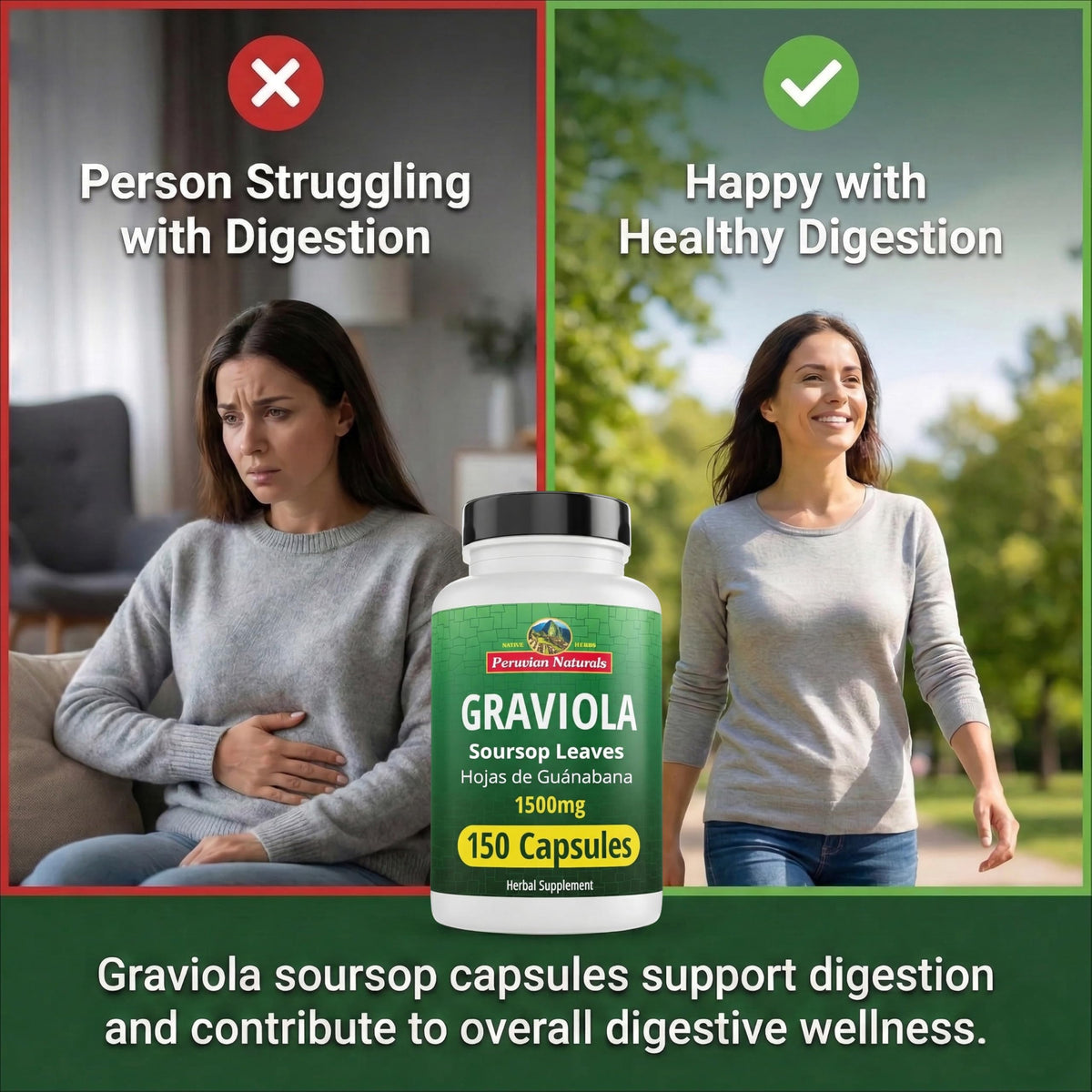 Capacité du flacon des capsules de Graviola, 1500 mg