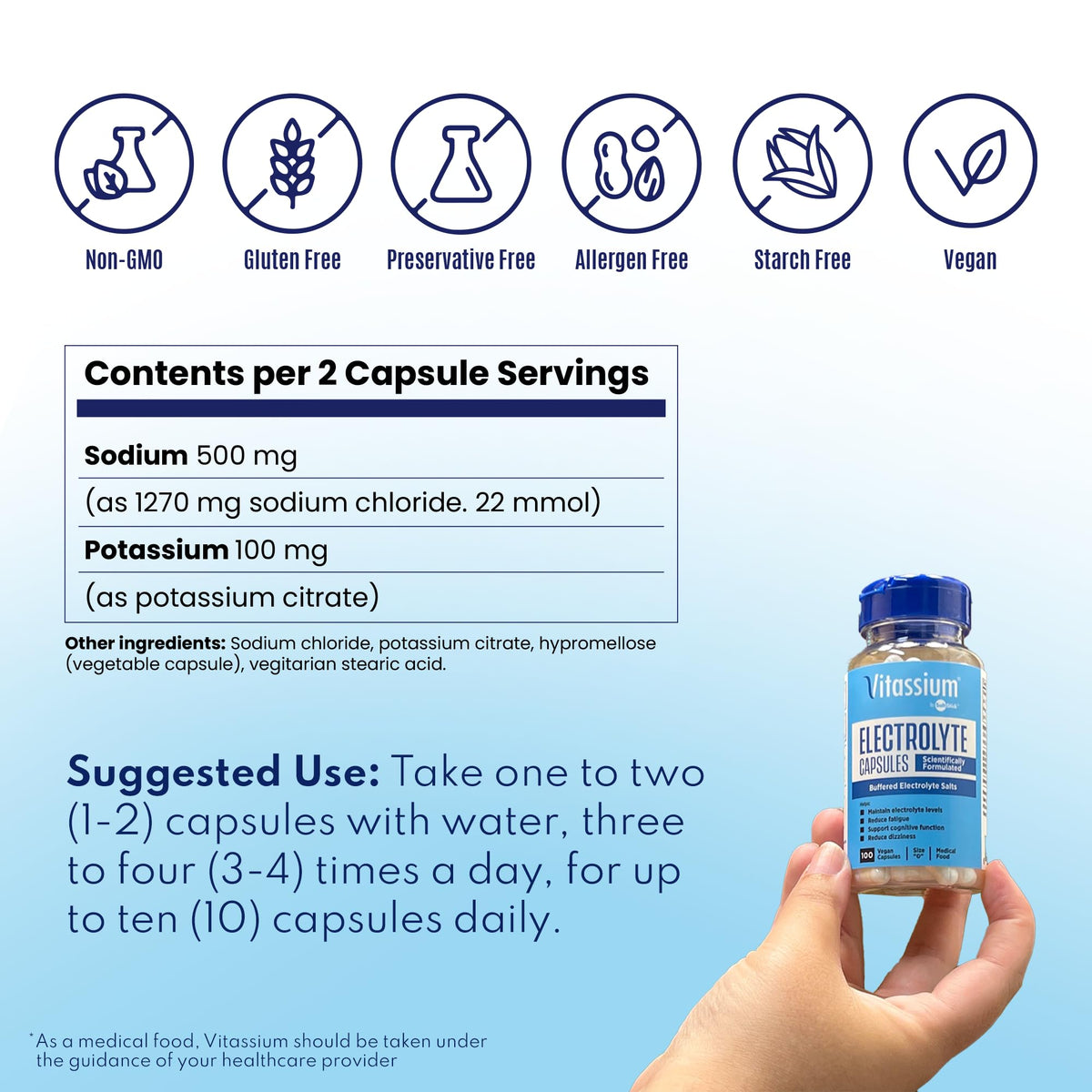 Capacité du flacon Vitassium avec capsules à portée de main