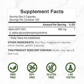 Capacités de capsules de DEAL SUPPLEMENT Alpha GPC 600 mg