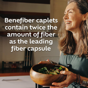 Caplets Benefiber Prébiotiques sur un fond neutre