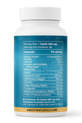 Caplets d'Acide Hyaluronique 860mg d'Amazy Naturals, présentation