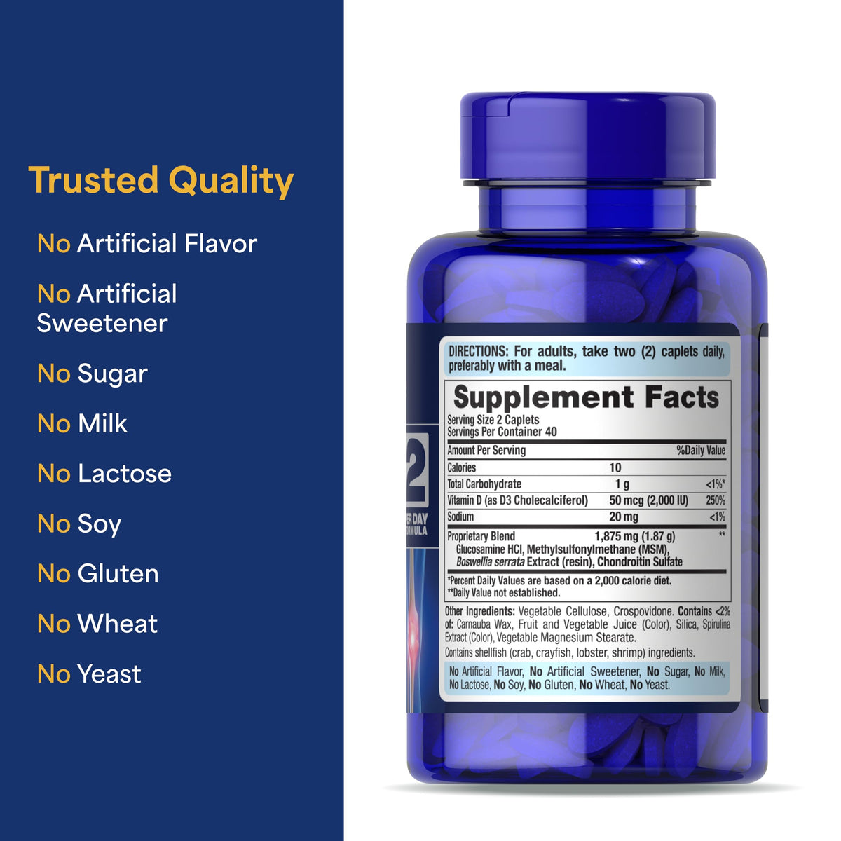 Caplets de Glucosamine Chondroïtine dans une main