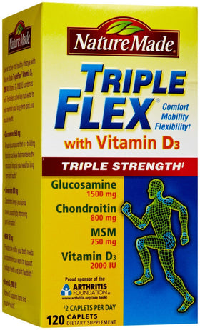 Caplets Nature Made TripleFlex montrant la taille et la forme