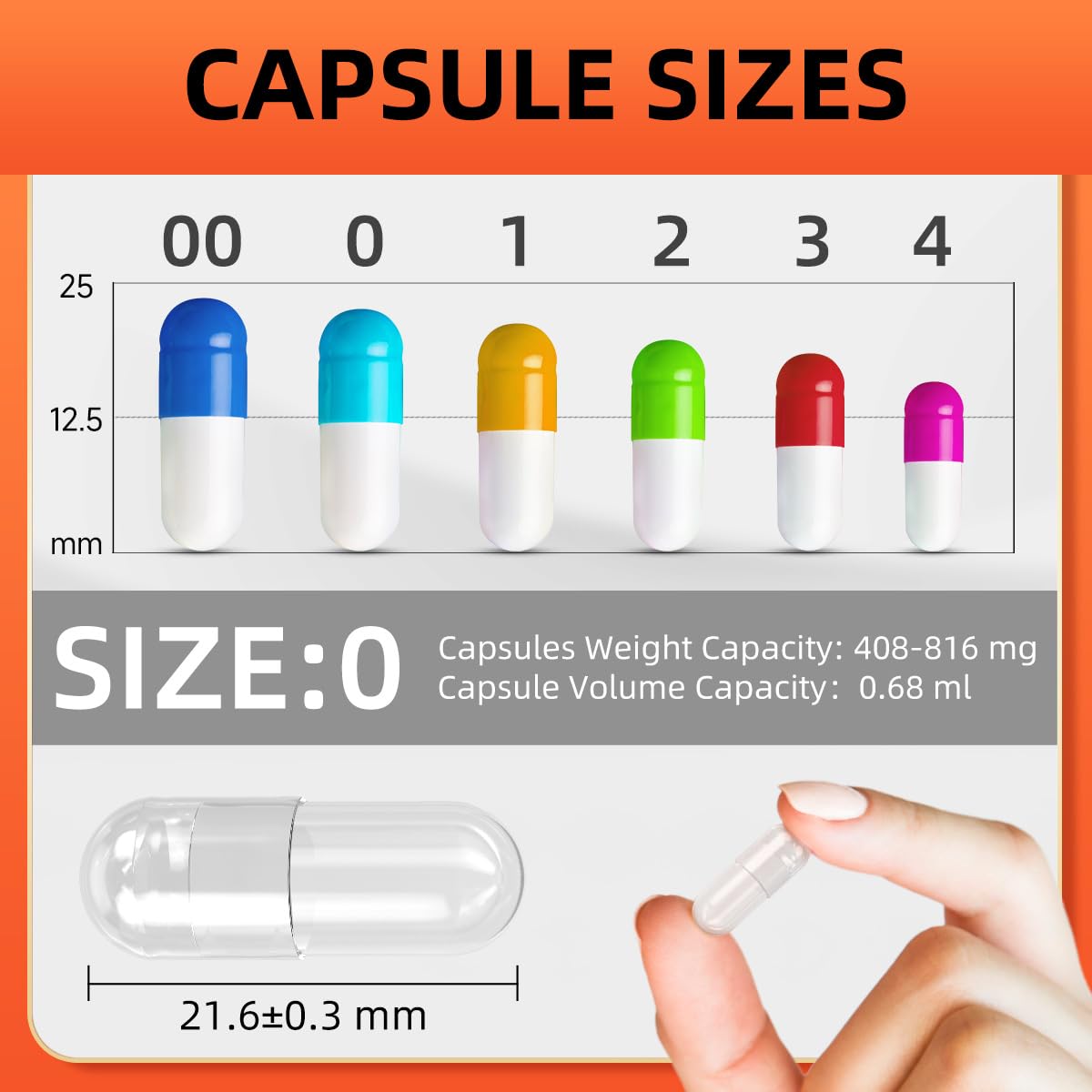 CAPSLogist Capsules Végétales Vides Taille 0 sur fond blanc