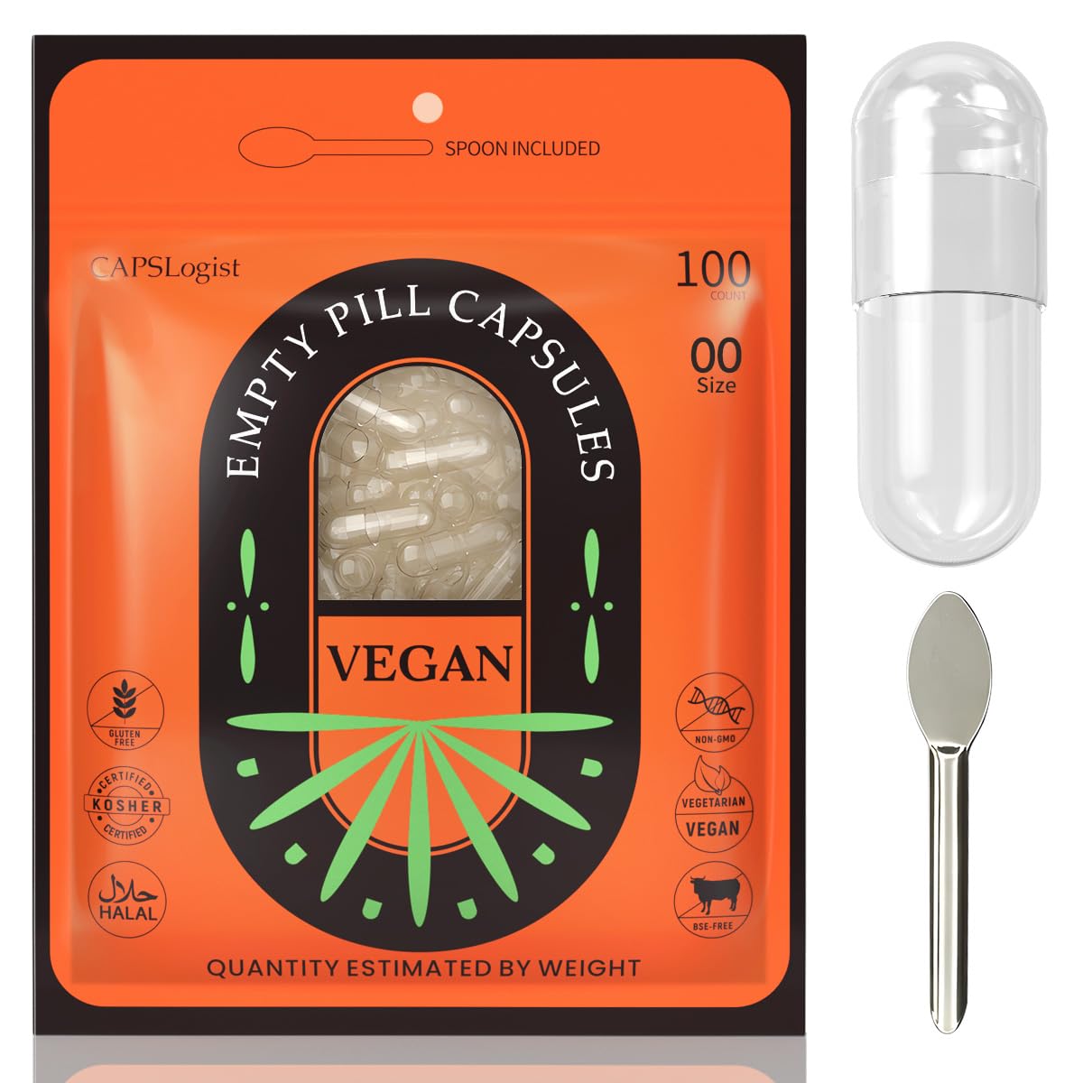 CAPSLogist Capsules Vides Vegan Taille 00, paquet de 100 unités