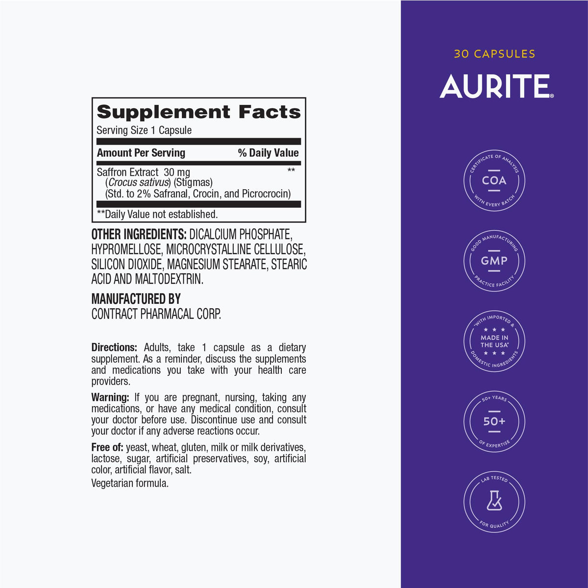 Capsule Aurite safran 30mg sur une surface blanche