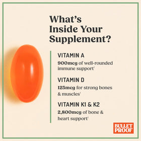 Capsule Bulletproof Vitamines A-D-K sur fond blanc