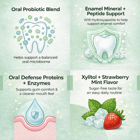 Capsule Chewable Fraise Megacephalus sur une surface blanche