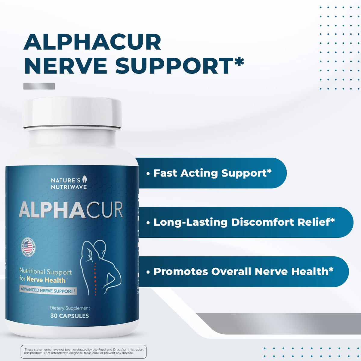 Capsule d'Alphacur sur une surface blanche avec lumière naturelle