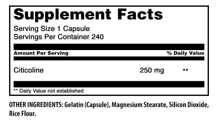 Capsule d'Amazing Nutrition Citicoline 250 mg sur fond blanc