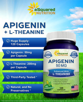 Capsule d'Apigenin 50mg et L-Theanine 200mg de aSquared Nutrition sur fond blanc