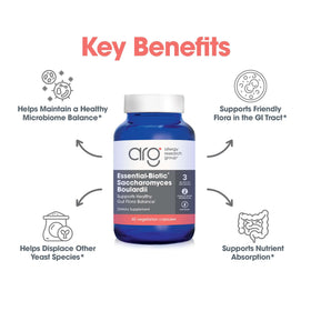 Capsule d'ARG Essential-Biotic Saccharomyces Boulardii en gros plan