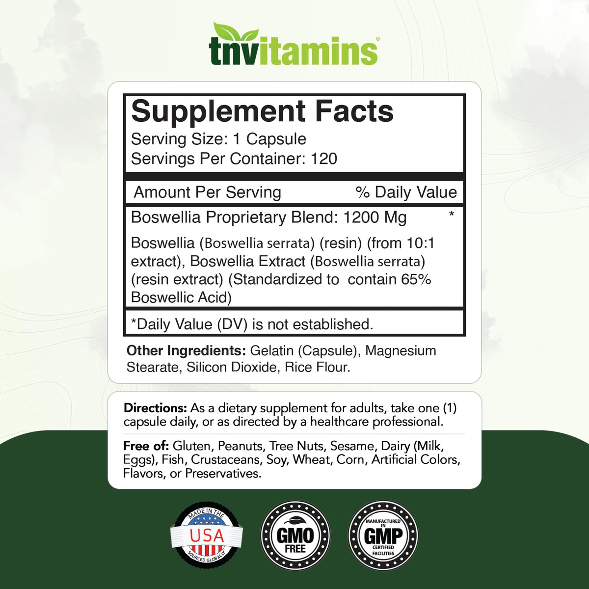 Capsule d'extrait de Boswellia tnvitamins vue de près