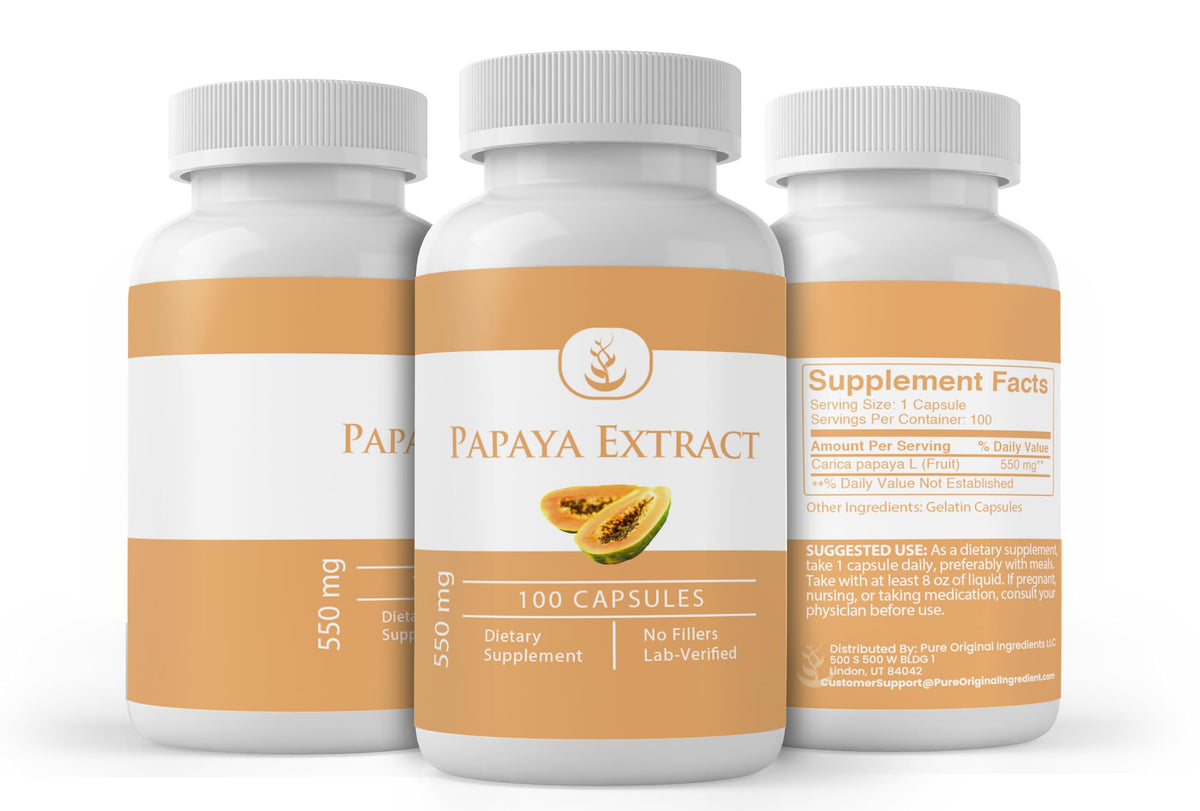 Capsule d'extrait de papaye PURE ORIGINAL INGREDIENTS en gros plan