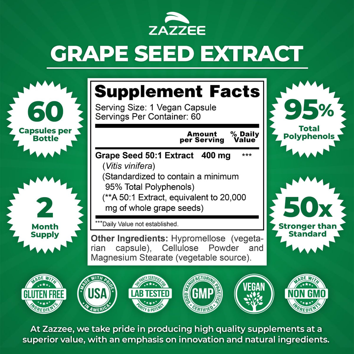 Capsule d'extrait de pépins de raisin Zazzee pour un usage quotidien