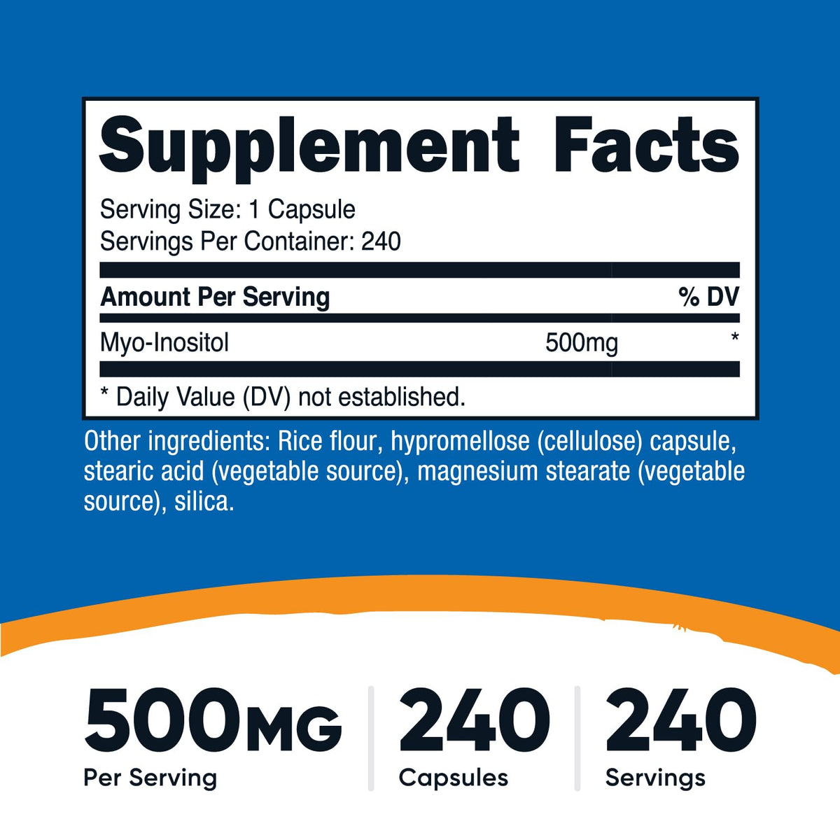 Capsule d'Inositol Nutricost, couleur végétale, vue rapprochée
