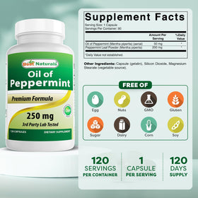 Capsule de Best Naturals huile de menthe poivrée, vue de près