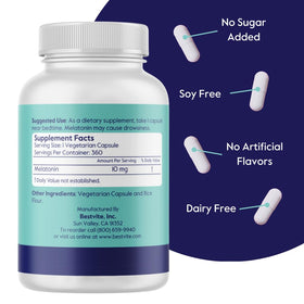 Capsule de BESTVITE Mélatonine 10 mg sur fond blanc