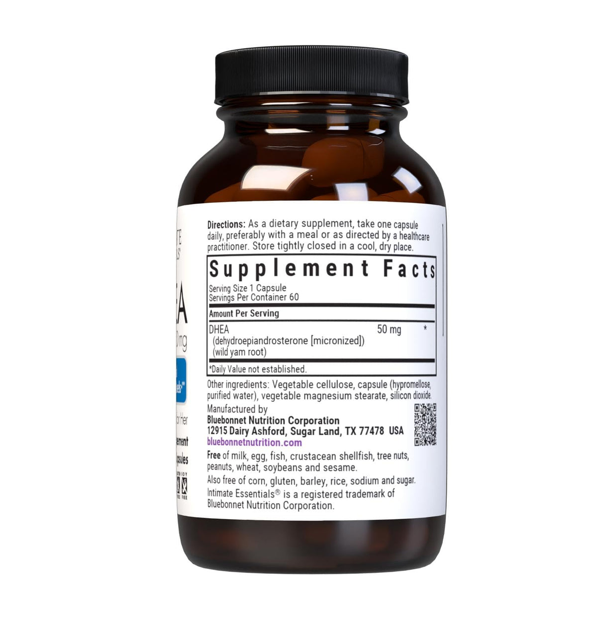 Capsule de BlueBonnet DHEA 50 mg avec étiquette visible