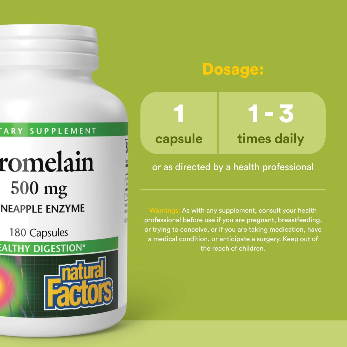 Capsule de Bromélaïne 500 mg Natural Factors sur une surface blanche