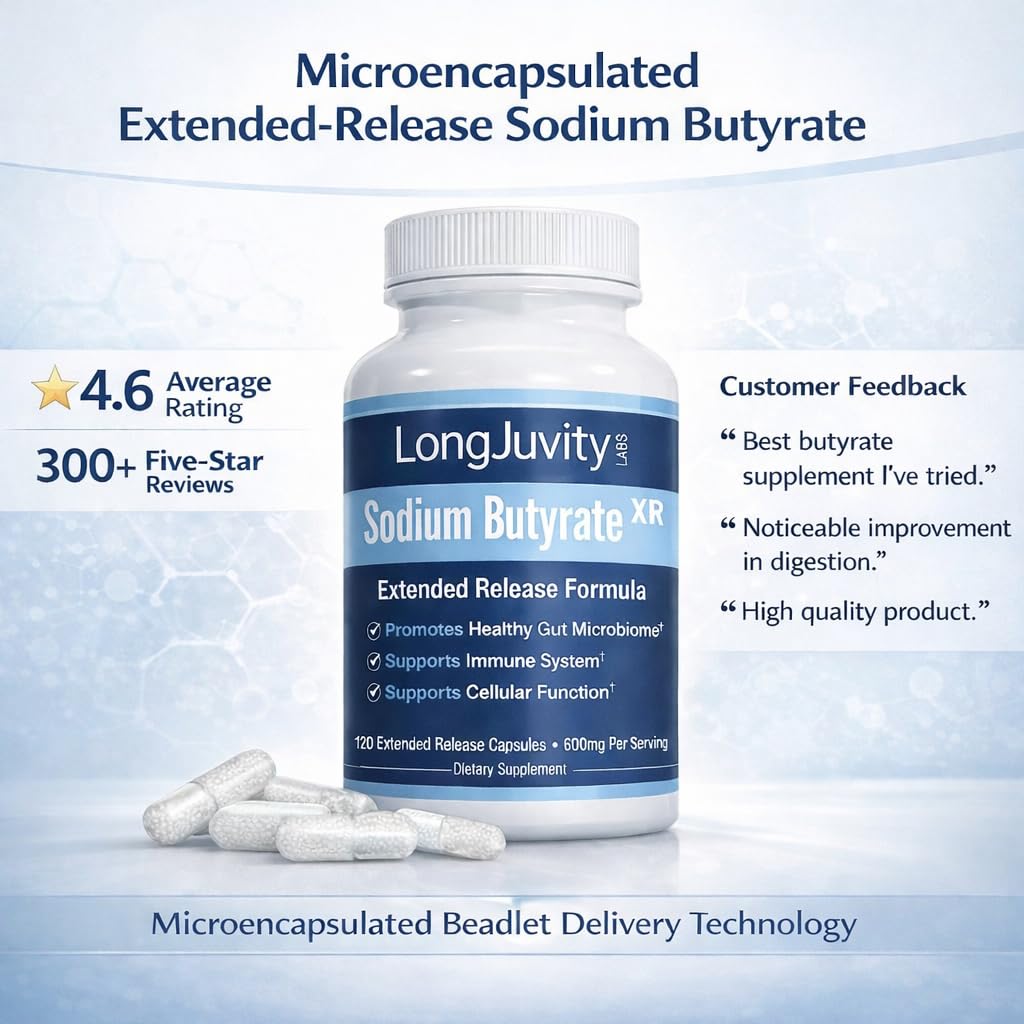 Capsule de butyrate de sodium LongJuvity Labs en gros plan