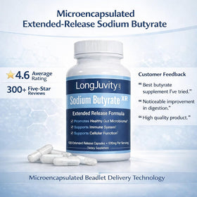 Capsule de butyrate de sodium LongJuvity Labs en gros plan