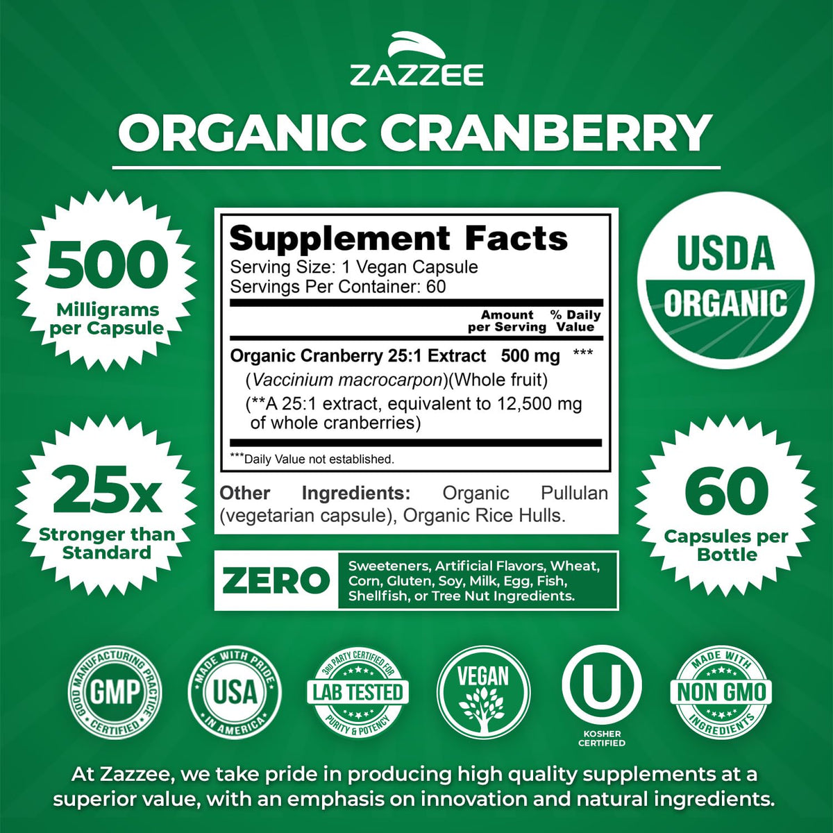Capsule de canneberge bio Zazzee sur fond blanc