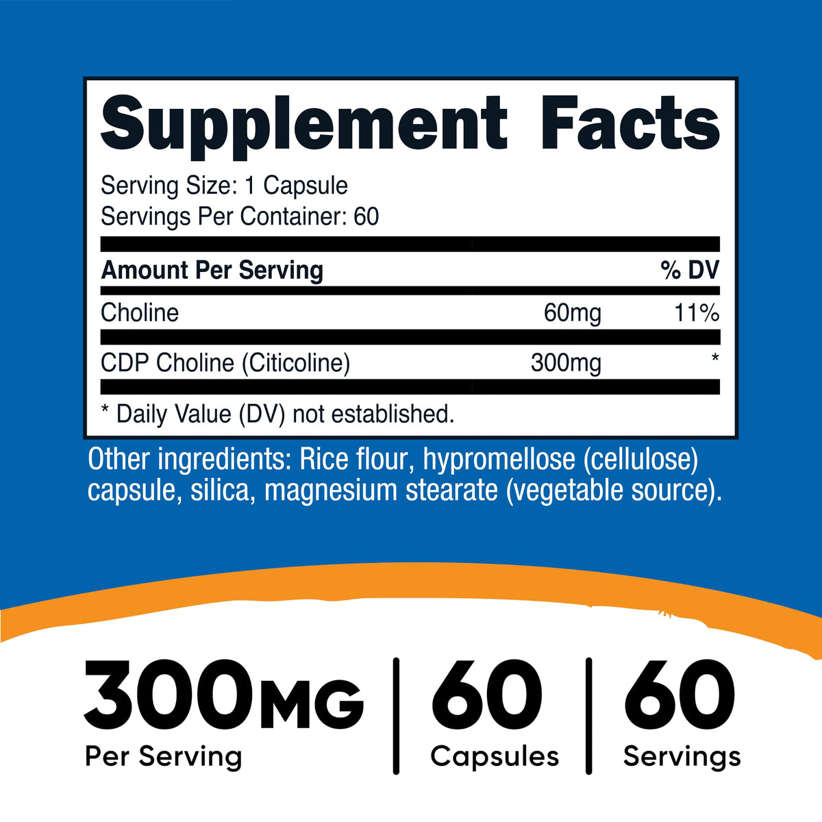 Capsule de CDP Choline Nutricost vue de près